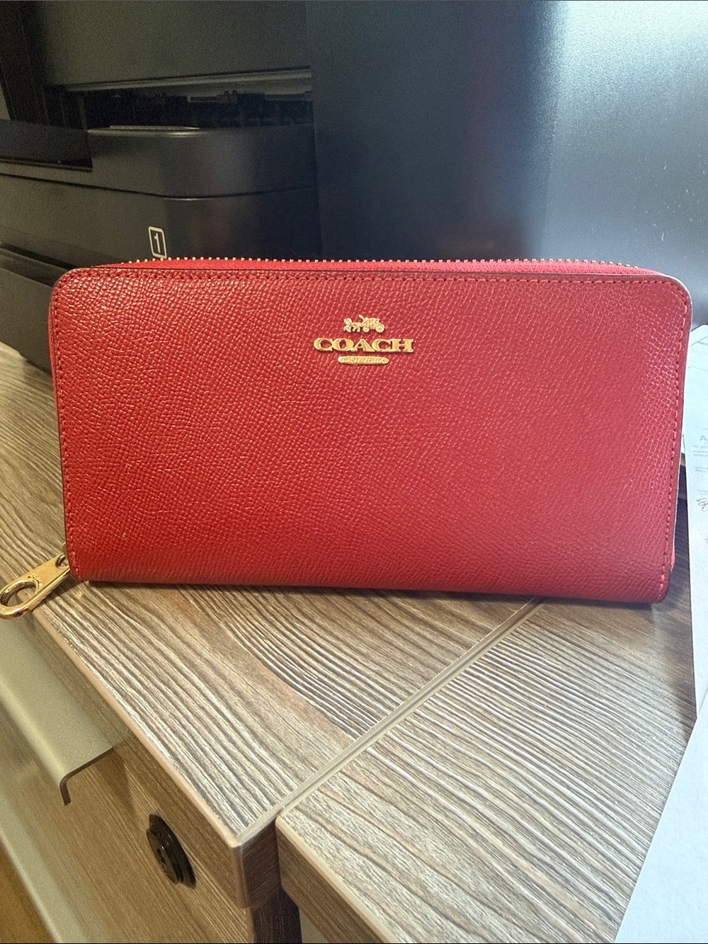 Coach Red Zip-Around Leather Card Holder Wallet